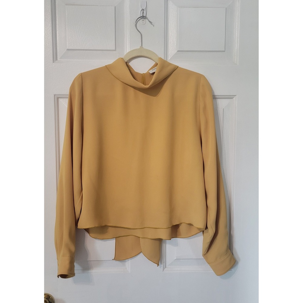 Babaton Blouse Women's‎ M Mustard Yellow Back Tie Long Sleeve Flowy Career Top